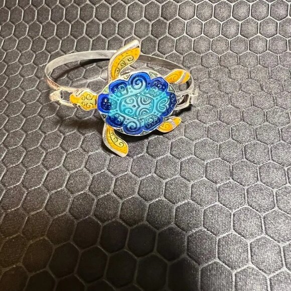 Turtle Cuff Bracelet Blue and Orange 18K White Gold Plated - Picture 1 of 1